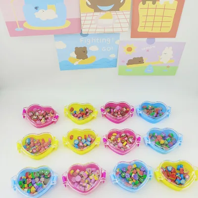 New Trend Heart Shaped Lunch Box Small Granule Eraser Colorful Mini Dessert Shape Eraser Creative Student Prize Classroom Reward