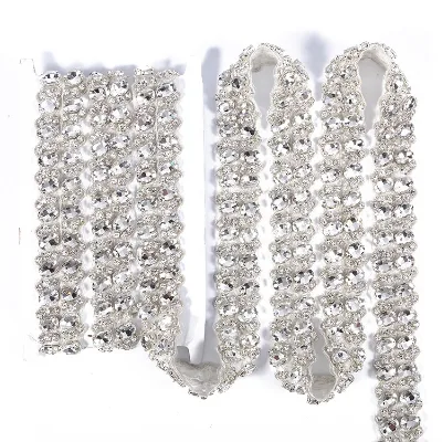 Double Line Design Opal Rhinestone Applique Hot Fix Embellished Crystal Applique for Wedding Belts Bridal Sash RH1032