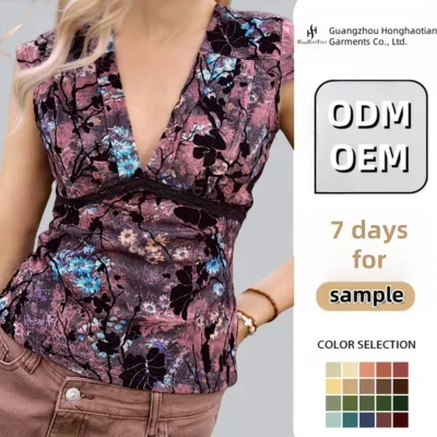 ODM Custom 2025 Women's Sleeveless V-Neck Chiffon Shirt for Spring Summer Comfortable Casual Style Embroidered Logo Solid