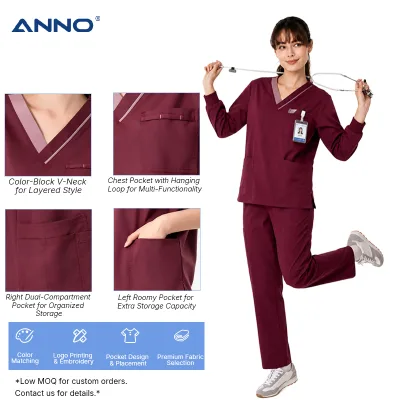 Nursing Scrubs Uniforms Soft Stretchy TR Fabric Multi Pockets Spa Uniforms with Fashionable Design for Beauty Salon and Lab