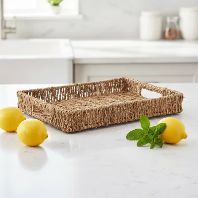 Wholesale Modern Large Capacity Woven Sea Storage Tray Breathable Hollow-out Multifunction Food-Safe Jewelry Single Bathroom