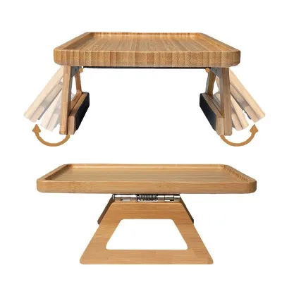 Natural Bamboo Sofa Arm Tray with Phone Holder European Design Square Shape Easy to Clean Clip-on Armrest Table