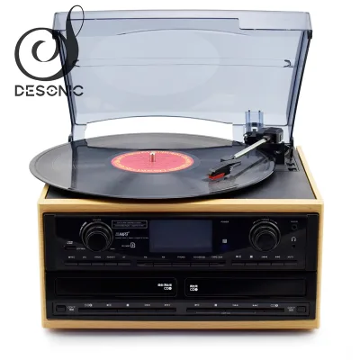 FACTORY SUPPLY ALL in ONE MUSIC CENTER DUAL CD PLAYER RECORD PLAYER VINYL TURNTABLE BT USB SD RECORDING & CASSETTE RADIO