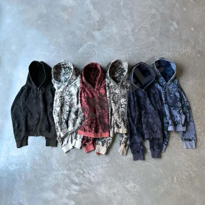 Custom Geometric Digital Print Full Zip-Up Men'S Hoodie Heavyweight Sweatshirt Streetwear Sweatsuit Y2k Tracksuit