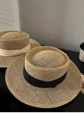French-style Vintage Flat-brimmed Fur Hand Embroidered Women's Sun Hat 2026 New Spring/summer Summer Straw Hat