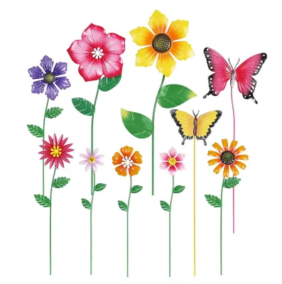 Custom Logo Butterfly and Pink Flamingo Compostable Garden Stakes Fall Shepherd Hook with Sublimation Ornaments