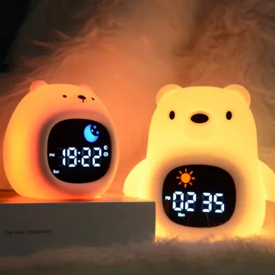 Hot Cute Pet Alarm Clock Smart Clock Breathing Lamp Function With Night Light Dinosaur Cloud Lion Bear Dog Desk Clock
