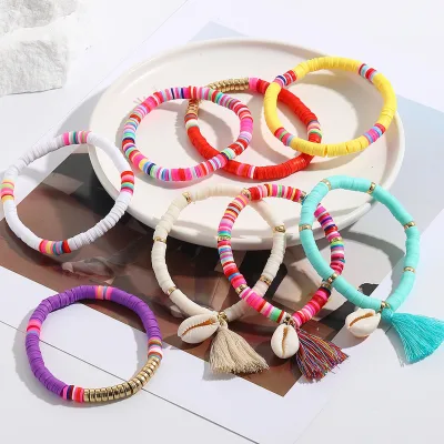 European American Bohemian Soft Pottery Shell Wristbands for Amazon Explosion Cross-Border Bracelet Set with Colorful Tassels