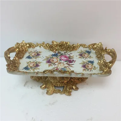 Creative Home Furnishing Fruit Dish European Resin Fruit Plate Golden Rose Dish