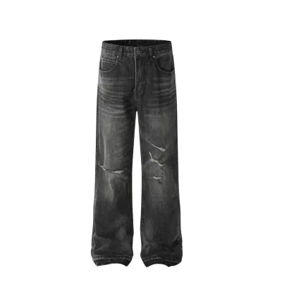 Customized American High Street Style Trendy Brand Breathable Solid Loose Washed Denim Wide Leg Pants for Autumn/Winter