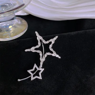INS Trendy Non Piercing Handmade Cuff Earrings Hollowed Five-pointed Star Crystal Zircon Upper Ear Earrings