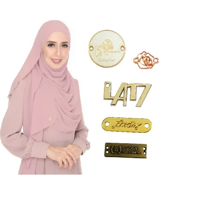 Custom Metal Tags logo Brand Stamped Zip Slider Vintage Gold Tarnish Free for Hijab Hand Bag Clothing Shoes Jeans Jewelry Sofa