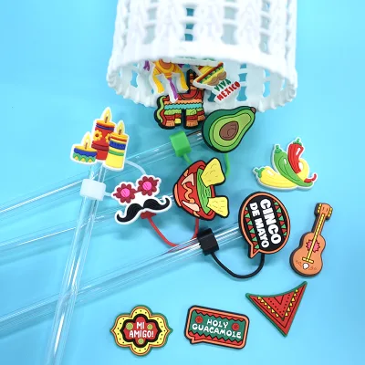 Hot Selling Pvc Custom Cute Popular Waterproof Pvc Straw Topper With Cup Straw Accessories for Girls Perfect Gift Idea