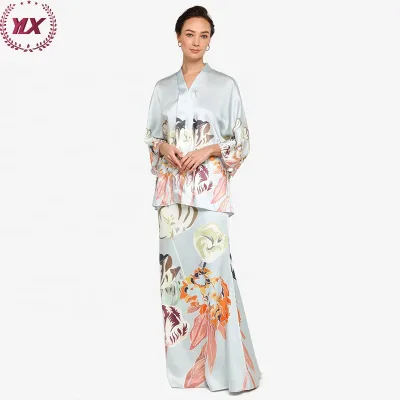 2023 Fashion Baju Kurung Jawa Design Muslim Jubah Malayu Women Maxi Dress Floral Printed Kebaya Modern Baju Kurung