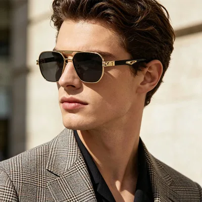 New Fashion Men's Box Metal Full Frame Pilot Sunglasses with UV400 Protection Double Beam Design for European & American Driving