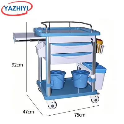 YAZHIYI ABS Medical Dressing Trolley Wheeled Emergency Cart Equipped With Multi Drawers and Side Table