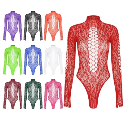 Womens See Through Fishnet Bodysuit Slim Jumpsuit Beachwear Leotard Clubwear Raves Blacklight Parties Night Outs Boudoir
