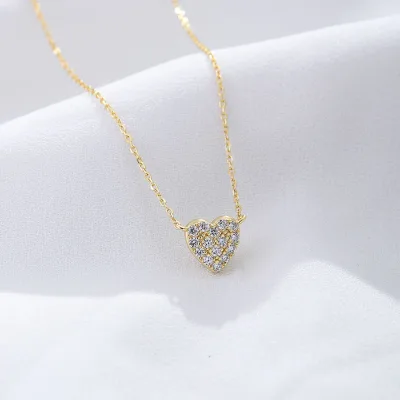 Trendy Luxury 925 Silver Gold Plating Adjustable Necklace Crystal Heart Pendant Necklace for Women