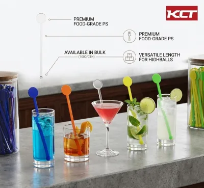 18cm Plastic Cocktail Mixing Stick Food Grade Beverage Stirrer for Mojito Whiskey Cocktail and Highball Drinks