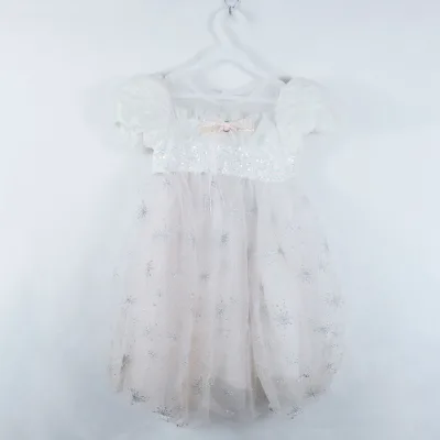 HaoLan Kids Mesh Princess Dress with Bubble Sleeves Lovely Snowflake Pattern Girls TV & Movie Costumes Mardi Gras Baby Clothing