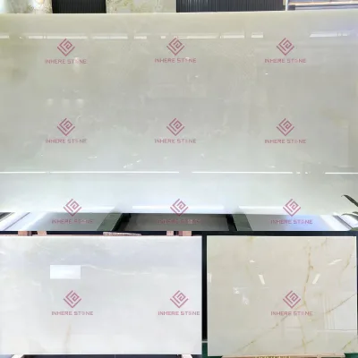 Light Backlit White Onyx Slab Translucent Polished Marble for Villa Feature Walls Vanities Statement Interiors