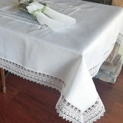 Square Handmade Solid Color Lace Border Tablecloth with logo