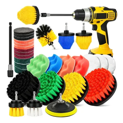 30Pcs Drill Brush Attachment Set,Drill Scrubber Brush Kit Include Scrub Pads, Sponge, Extend Attachment