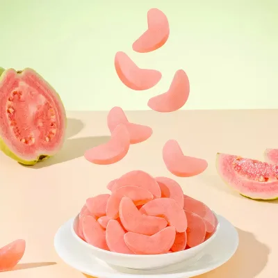 Trending Red Heart Guava Fruit Juice Gummy Candy Pink Guava Slice Shape Soft Candy Halal Certified Healthy Fruit Snack
