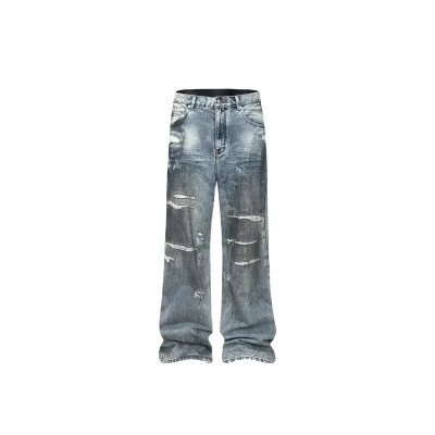High Quality Cotton Loose Casual Denim Pants Jet Printing Mud Dyeing Men's Plus Size Jeans