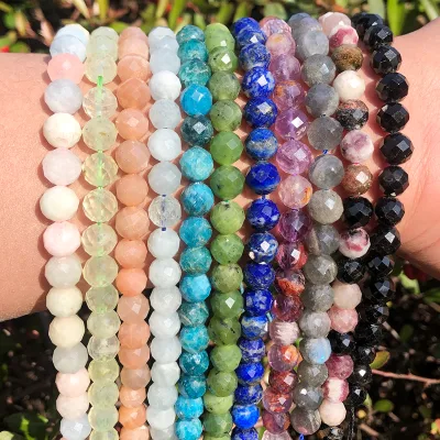 High Quality 7.5'' Natural Faceted Diamond Cut Labradorite Aquamarine Morganite Lapis Lazuli Stone Beads for DIY Jewelry