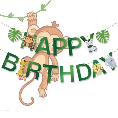 Forest Animal Birthday Flag Decoration Birthday Party Hanging Decorations Layout Cartoon Paper Birthday Flag Pennants