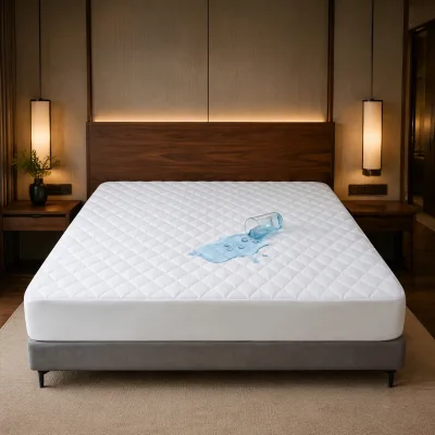 Camufei 30cm Deep Pocket Waterproof Microfiber Bed Protector Pad with 400TC Quilted Fabric for Thick Mattress