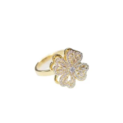 Zircon Rotatable Four Leaf Clover Aesthetic Stainless Steel Anti-Stress Fidget Spinner Ring Trendy Anxiety Rings for Stress