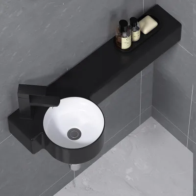 Small-space Mini Wall-mounted Ceramic One-piece Washbasin Ultra-narrow Compact Black Bathroom Vanity Sink