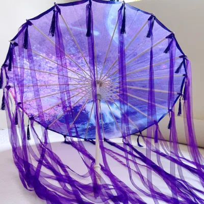 Wholesale Guansen GS5 Wedding Fairy Handmade Silk Screen Printed Custom Print Tassels Riband Waterproof Oil Paper Umbrella