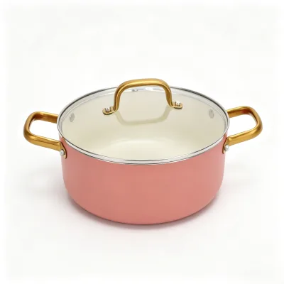 Factory Direct Sale Aluminum Soup Pot Nonstick Ceramic Coating Cookware Casserole Dutch Oven Glass Lid Induction Bottom Modern
