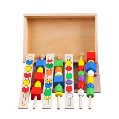 Educational Toy Wooden Puzzle Beaded Box Early Education Toys Bead Sequencing Toy Wooden Lacing Beads