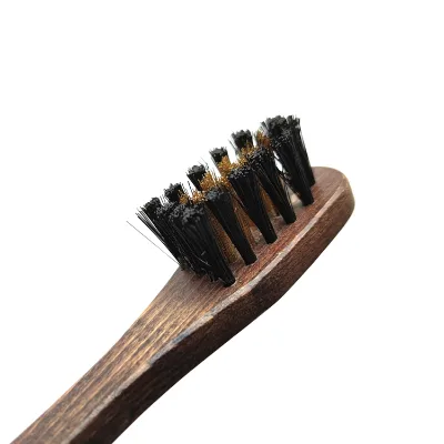 Wooden Shoe Brush with PP & Brass Bristles Natural Color 15.9x2.6x3.5cm for Effective Shoe Cleaning