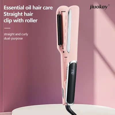 2 in 1 Hair Straightener and Curler with Essential Oil Coating Roller Design Digital Display and Storage Lock Buckle