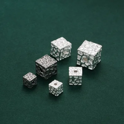 Hot Sale 6 8 10mm Mini 925 Sterling Silver Punch Square Charm Beads for DIY Jewelry Making Bracelet Accessories
