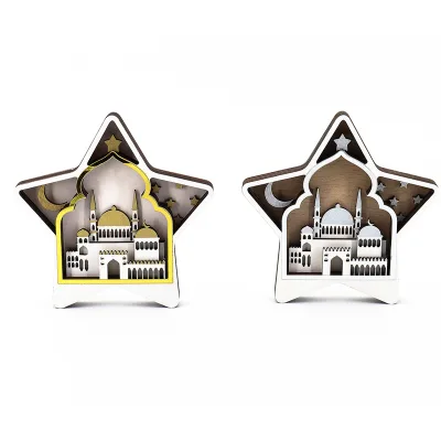 Wooden Handicraft Ornament Islam Muslim Wooden Crafts Tabletop Ornament Eid Mubarak Decorations
