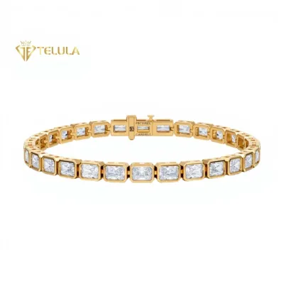 TELULA Women's Round Brilliant Cut Lab Grown Diamond IGI Certified 14K Yellow Gold Trendy Tennis Chain Bracelet