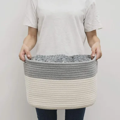 New Custom Cotton Rope Organization Basket Washing Dirty Clothes Basket Cotton Rope Woven Laundry Basket