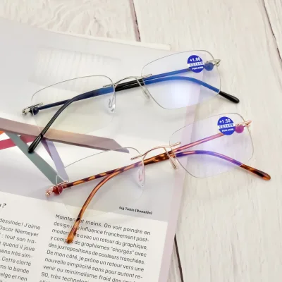 DOISYER 2022 Newest Designer Brand Fashion Metal Unisex Anti Blue Light Glasses Rimless Reading Glasses Agate Embellish