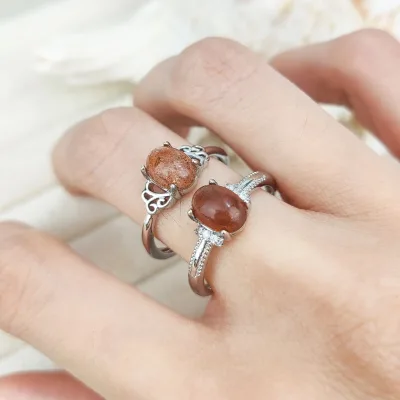 Hot Sale Healing Crystal Stones Rough Stone Silver Plated Gemstone Inlaid Ring Natural Gold Strawberry Quartz Rings for Girls