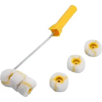 3 Wheel Curved Pipe Paint Roller with Handle Kit Painting Tray Brush for Round Gas Water Fire Pipe