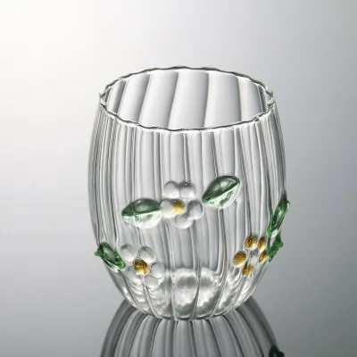Classic Home Use Single Layer Glass Cup with Creative Transparent Heat-Resistant Floral Pattern Hot Cold Juice Milk Coffee Water