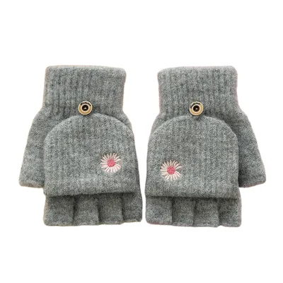Fashion Girls Gloves of Winter Knitted Velvet Thickened Student Half Fingers Cycling Gloves