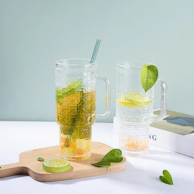 Wholesale Beer Juice Drinking Cold Transparent 500ml Empty Glass Cup with Handle