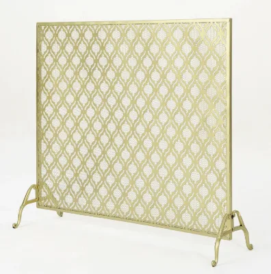 Salt-fog Tested Anti-warp Reinforced Metal Frame Gold Fireplace Screen with "stay-cool" Insulated Handles for Safe Touch